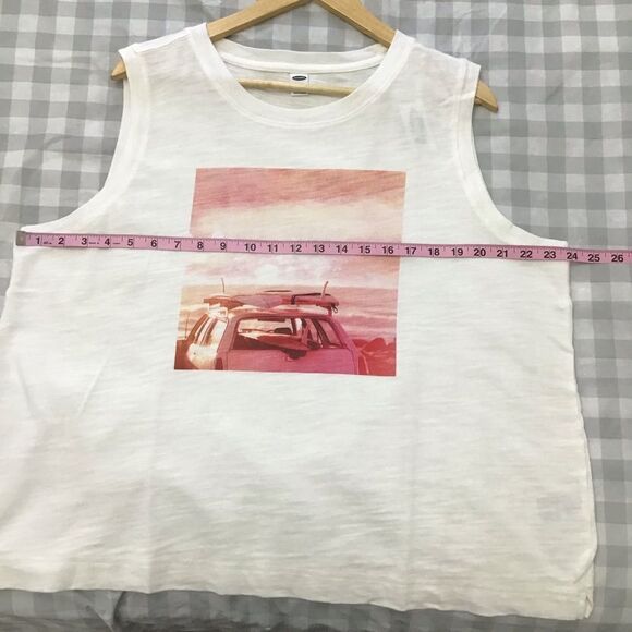 2/40$ NWT Boxy OldNavy cotton muscle tee t-shirt sleeveless cotton white pink XL - Picture 6 of 9
